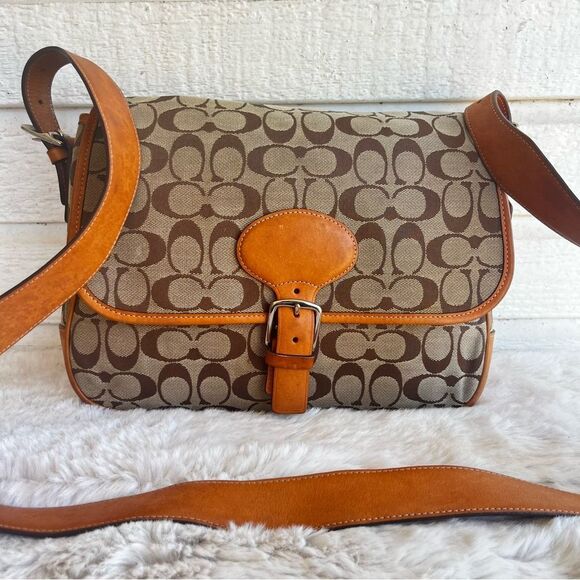 COACH Khaki Tan Signature Y2K CC Frankie Flap Crossbody Bag Hampton SoHo 6081 - Picture 1 of 11